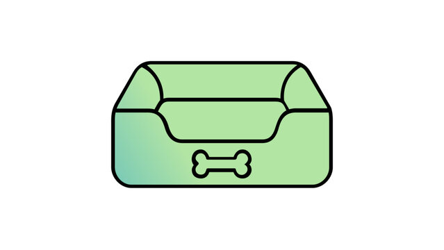 Scalable vector illustration of a dog bed icon with a bone motif, featuring a stylish green and blue gradient and minimalist flat design, perfect for pet care services and animal supply branding.