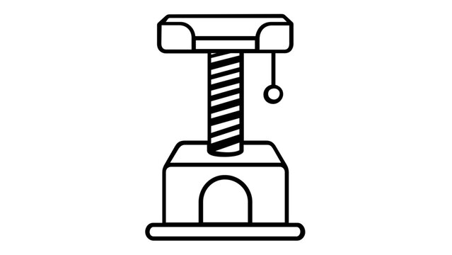Minimalist cat tree scratching post vector icon illustration. Scalable AI-generated flat design of a multi-level feline tower with a base house, textured pole, platform, and hanging toy.