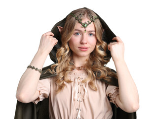 Obraz premium Portrait of beautiful elf girl on white background