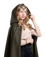 Obraz premium Beautiful girl dressed as elf on white background