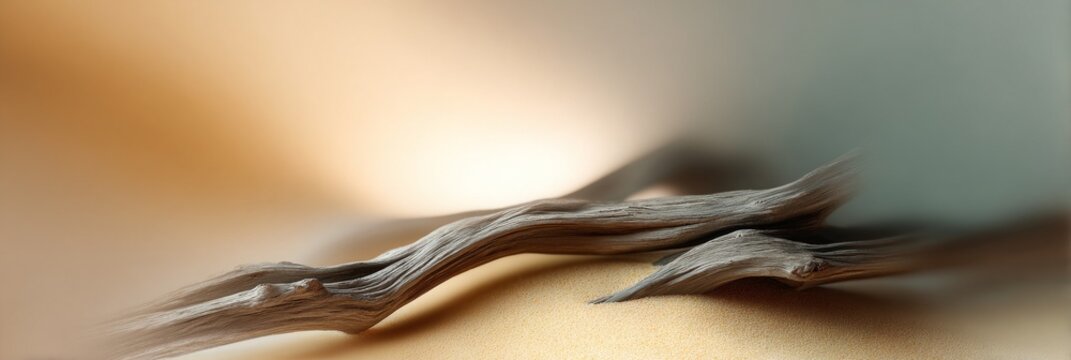Elegant wooden driftwood piece on a soft background, showcasing natural textures.