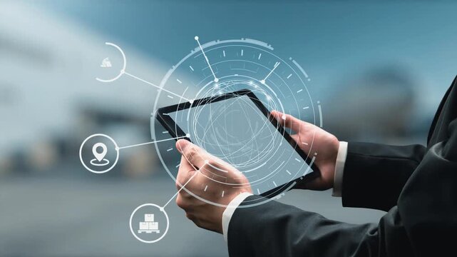 Logistics icons illustrate delivery, supply chain, warehouse, and shipping. Logistics connects global trade, logistics optimizes transport, and logistics supports inventory tracking. Gist