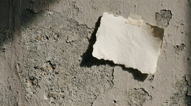 Torn paper sheet mockup taped to weathered concrete wall with shadows