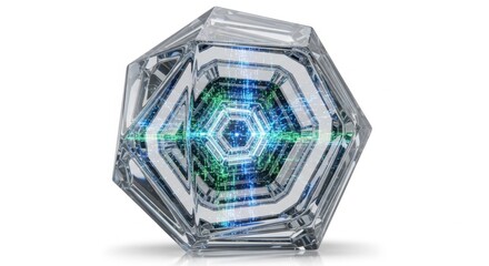 Fototapeta premium Futuristic Hexagonal Crystal with Digital Glow