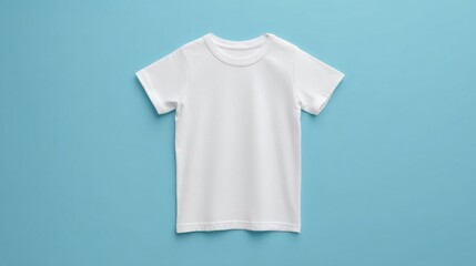 Fototapeta premium Plain white t-shirt on a blue background, ideal for casual wear and branding.