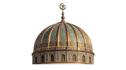 Obraz premium Islamic mosque dome isolated on white background with crescent moon and star