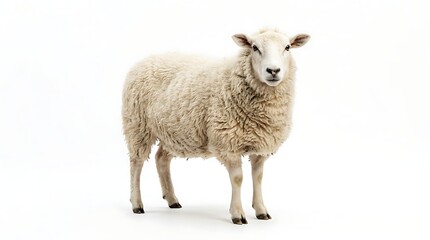 Obraz premium Isolated sheep on white background portrait in natural daylight studio