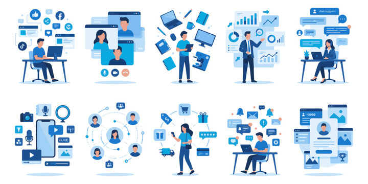 Digital Business Strategy and Data Analysis Illustration Pack