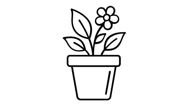 Minimalist Potted Plant Vector Icon Illustration Featuring a Blooming Flower and Lush Leaves in a Simple Pot, Perfect for Gardening, Nature, and Home Decor Graphic Design Projects.
