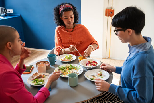 Businesswomen enjoying a casual lunch meeting