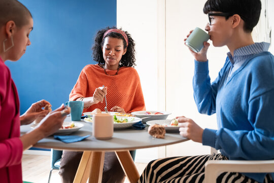 Businesswomen enjoying a collaborative lunch meeting