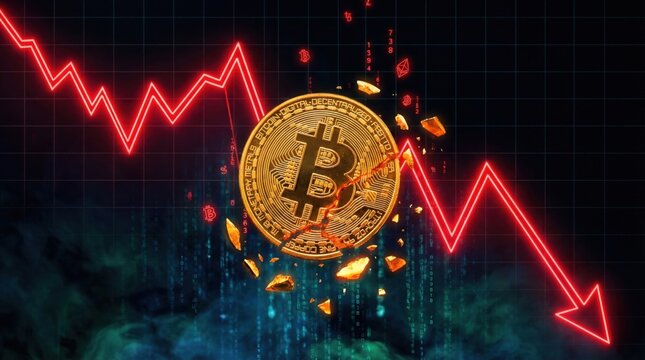 Bitcoin cryptocurrency market crash red arrow digital currency decline