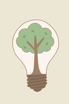 Tree inside a light bulb symbolizes green innovation