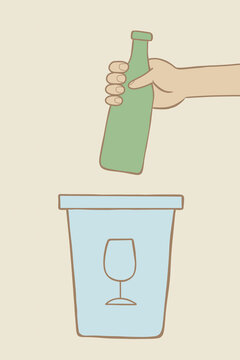 Hand sorting glass bottle for recycling