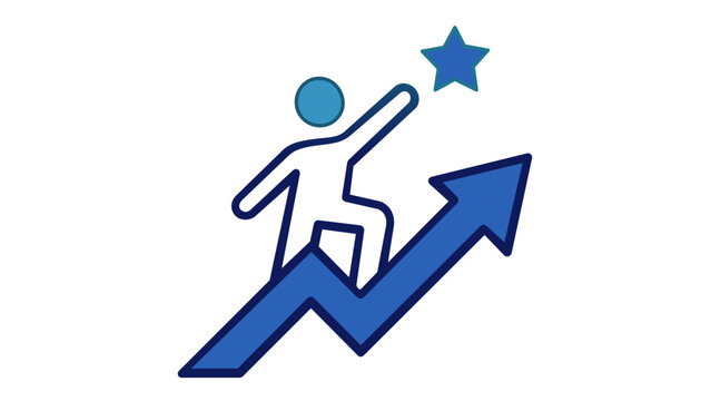 Vector illustration of a person climbing an upward arrow to reach a star, symbolizing career growth, business success, goal achievement, professional development, and motivation in a flat style.