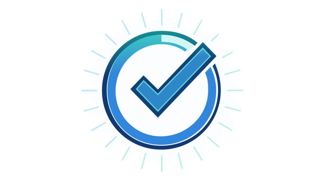 Professional blue teal checkmark vector icon illustraion for project management kanban board task completon, verified status, succes symbol, business workflo optimization, digital achevement.