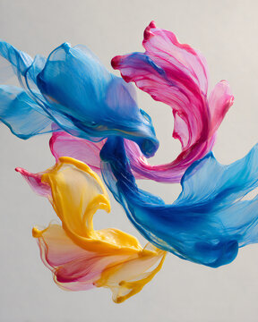 Vibrant Spring Gradient Ink Swirls on White Paper Abstract Background Illustration