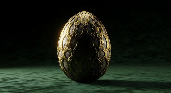 Golden dragon egg with glowing cracks isolated on transparent background