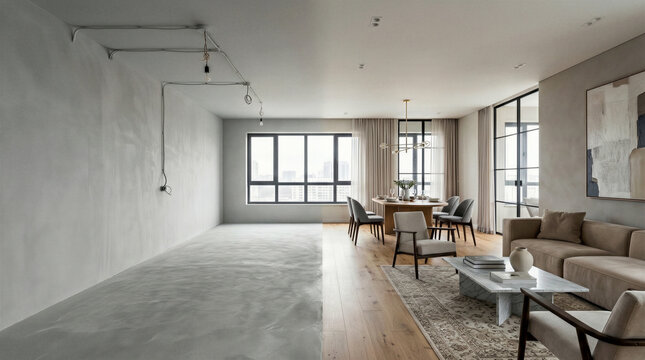 Dining Room Transformation from Empty Interior to Modern Living Space