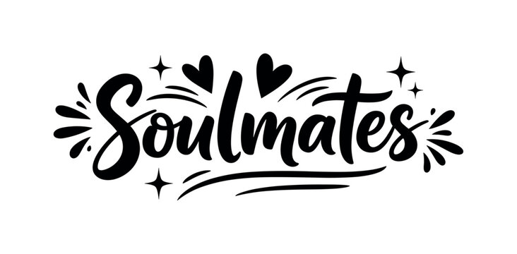 Soulmates. lettering and all elements in black. Vector style. AWhite background. Pure white background. Perfect isolation and visual consistency.