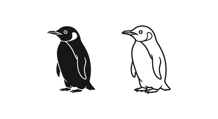 Fototapeta premium Penguin Illustration: Simple Black and White Line Art Vector