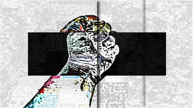 A clenched fist held high in protest hand draw animation