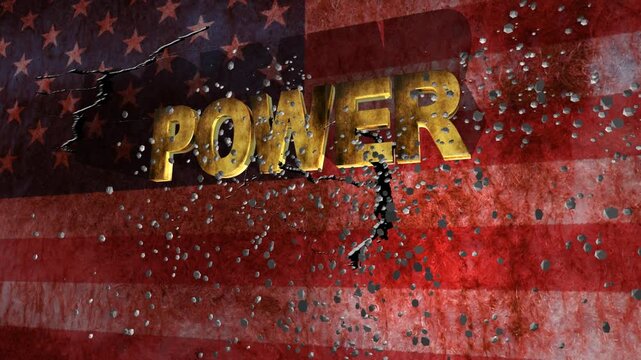 Broken American Power Over Cracked Flag And Grunge Texture