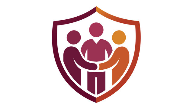 Scalable vector illustration of a board of directors icon with three people figures inside a shield, representing leadership skills, teamwork, community, and unity in a flat minimalist style.