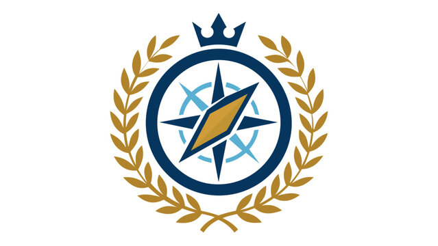 Professional executive coaching and leadership skills vector illustration icon featuring a golden compass rose with a royal crown and laurel wreath for business success, guidance, and direction.