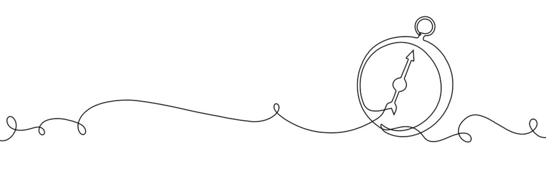Continuous one line compass art journey adventure illustration single map. Compass one line doodle icon travel direction drawing future plane north outline vector old navigate draw simple paper banner