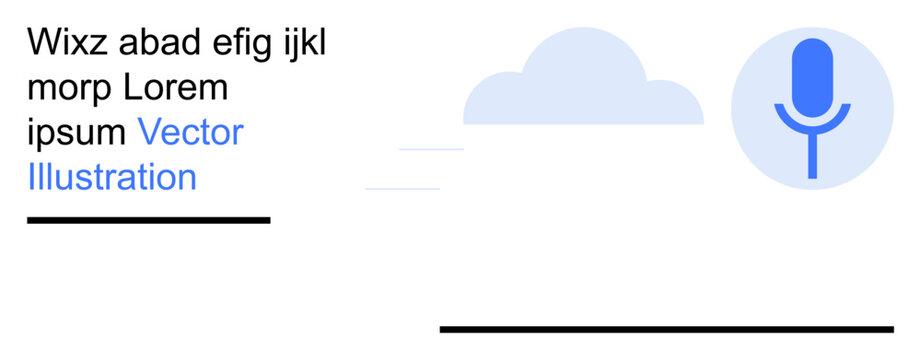 Voice recognition, data storage, cloud computing, digital audio, virtual assistants, transcription tools. Blue microphone icon with cloud symbol. Voice recognition and data storage concept