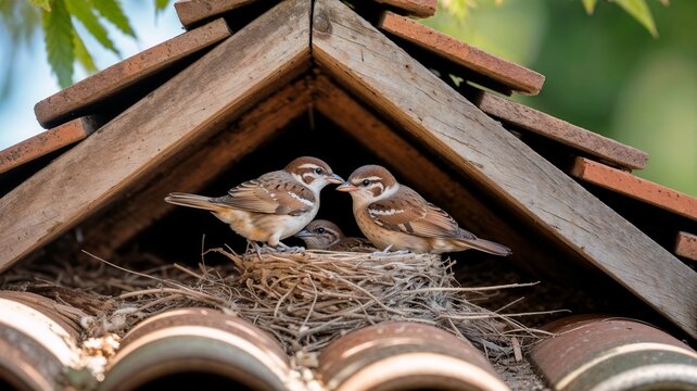 Birds nesting under house roof
