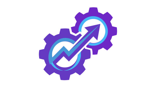 Professional business framework vector icon illustration with interlocking gears and a rising arrow symbolizing strategic growth, operational efficiency, industrial progress, and success.