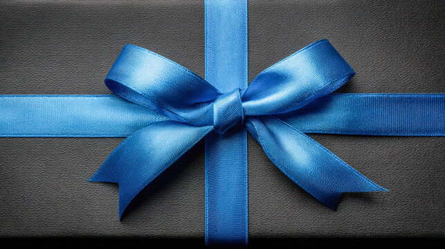 Elegant black gift box wrapped with a silky blue ribbon tied in a neat bow, symbolizing celebration, surprises, and special occasions with stylish simplicity