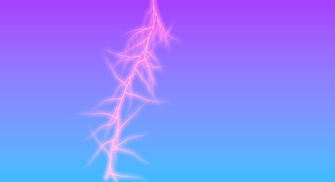 Neon Pink Lightning Bolt on Purple Blue Gradient Background, Glowing Electric Energy Abstract