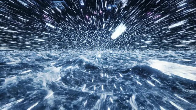 Abstract hyperspace tunnel with streaking lights and cosmic textures, conveying immense speed and digital motion, perfect for futuristic visuals.