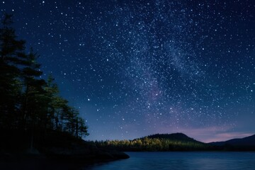 Fototapeta premium 穏やかな湖の上空には星が満ちている