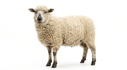 Fototapeta premium Isolated sheep on white background woolly animal posing for product imagery