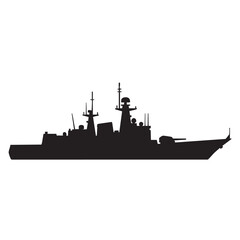 Silhouette of a modern warship a powerful navy vessel for military or defense concepts isolated on w © Sayeda