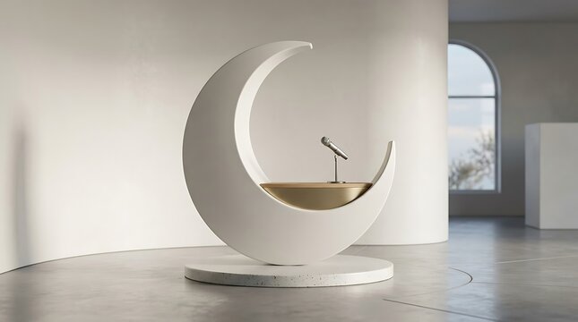 Modern crescent moon stage design for presentations and events concept