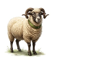 Fototapeta premium Ram illustration on white background with copy space for commercial use