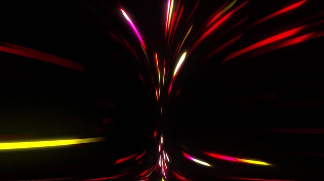 Dynamic red light streaks through a dark abstract tunnel, conveying speed and futuristic energy for technology and sci-fi projects.