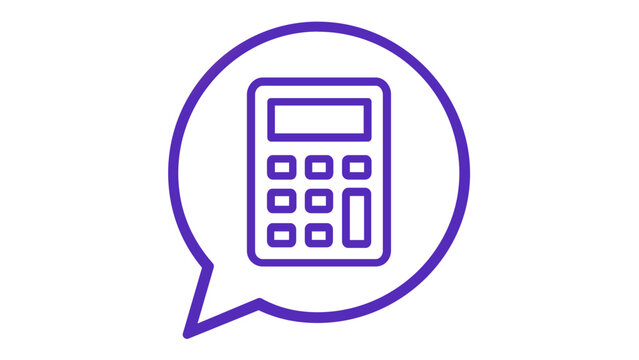 Modern gradient line art vector illustration of a calculator icon inside a speech bubble, symbolizing business insurance quotes, financial planning, accounting services, and tax calculation.