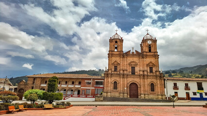 Fototapeta premium Mongua, Boyaca - Colombia. March 2, 2026. San Jeronimo Parish is a Colombian Catholic church.