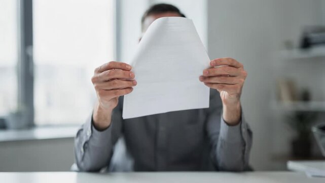 Medium shot featuring commercial preapproval document held by client text sharply visible while clients face and office settings remain soft and out of focus
