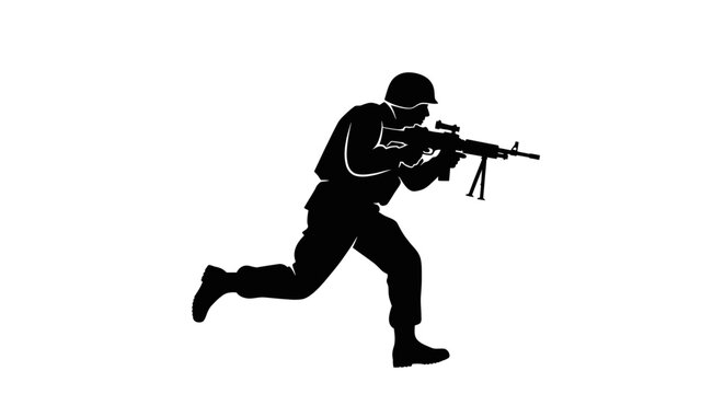 Soldier silhouette running with rifle, military action, tactical movement