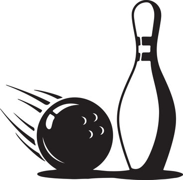 A black bowling ball and pin on a white background Vector, illustration