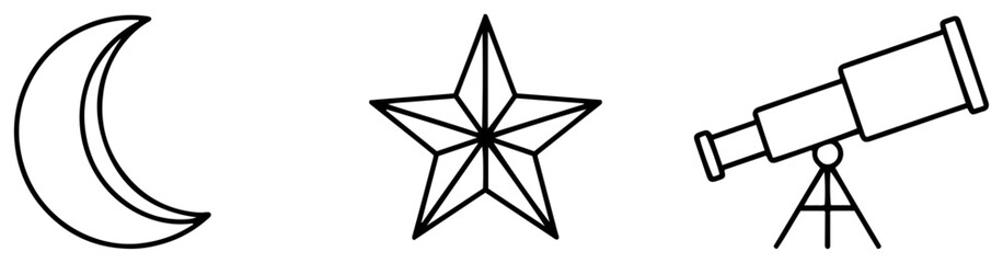 Obraz premium Moon crescent star and telescope symbols in clean line art style