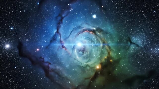 Vibrant Multicolored Interstellar Nebula With A Glowing Ringed Structure in Space