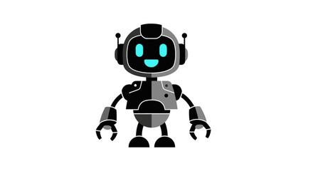 Fototapeta premium Cute Robot Character with Glowing Blue Eyes and Antennas.